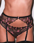 Sheer Lingerie Fleur du Mal Underwear Rose and Vine Embroidery Garter