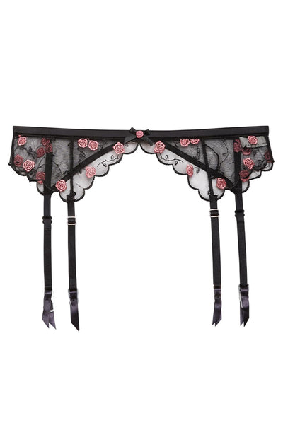 Sheer Lingerie Fleur du Mal Underwear Black / 1 Rose and Vine Embroidery Garter