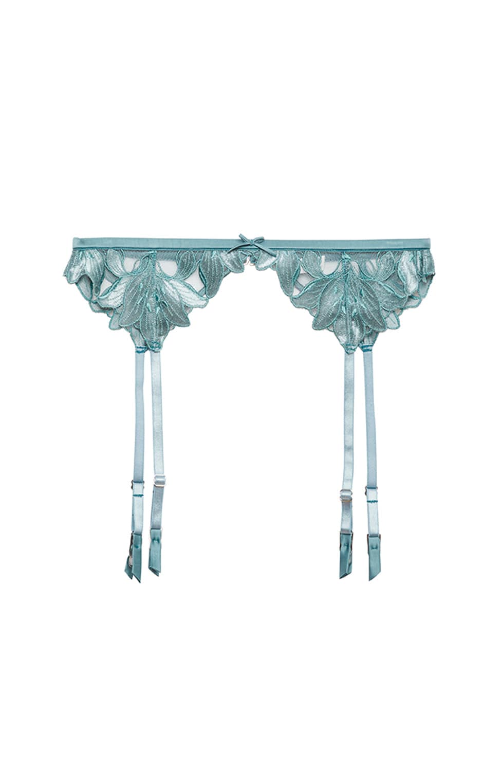 Sheer Lingerie Fleur du Mal Underwear Icy Teal / 2402 / 1 Velvet Lily Embroidery Suspender