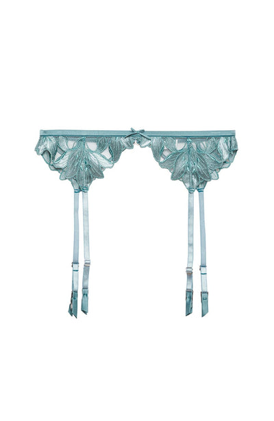 Sheer Lingerie Fleur du Mal Underwear Icy Teal / 2402 / 1 Velvet Lily Embroidery Suspender