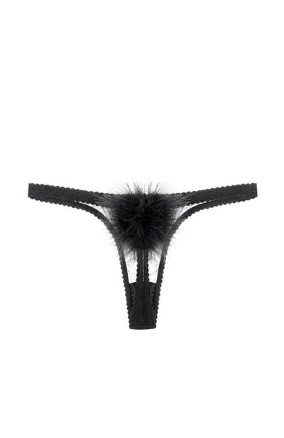 Sheer Lingerie Gilda & Pearl Underwear Black / S Diana Silk and Marabou Feather Pom Pom Thong