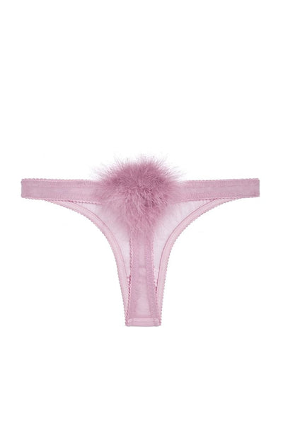 Sheer Lingerie Gilda & Pearl Underwear Boudoir Rose / S Diana Silk and Marabou Feather Pom Pom Thong