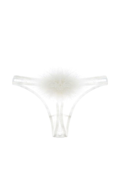 Sheer Lingerie Gilda & Pearl Underwear Ivory / S Diana Silk and Marabou Feather Pom Pom Thong