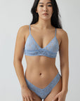 Sheer Lingerie Hanky Panky Bras Signature Lace Padded Triangle Bralette and Low Rise Thong Set