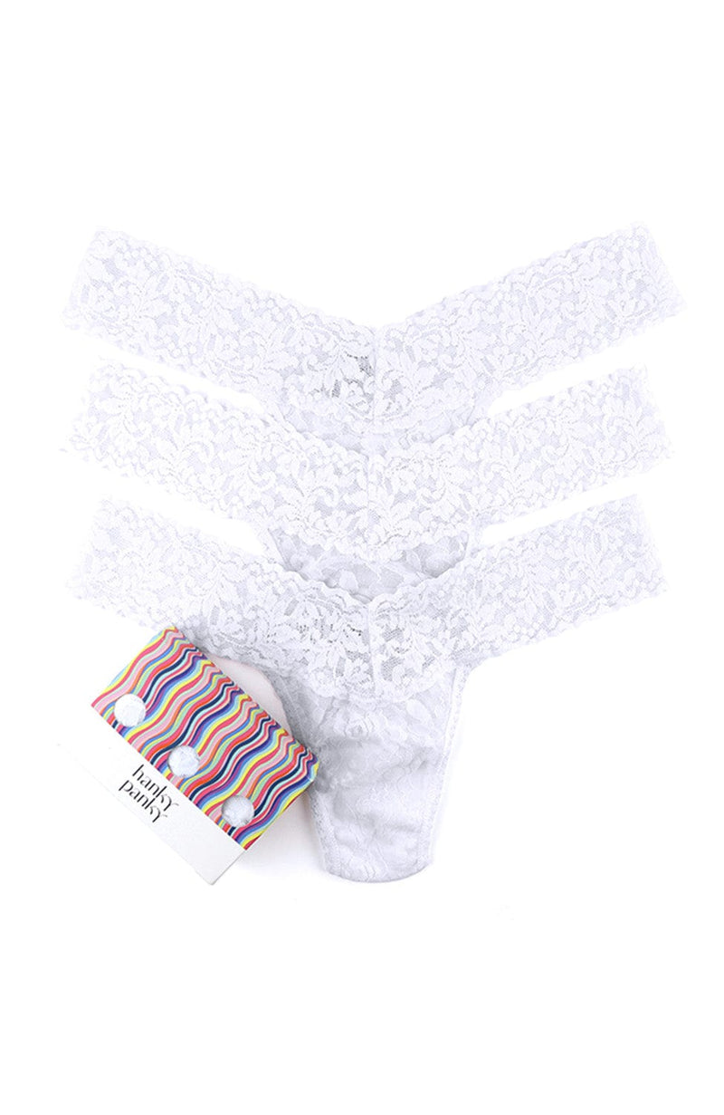 Signature Lace Low Rise Thong 3 Pack-Underwear-Hanky Panky-SHEER, SHEER, Luxury lingerie brand, Luxury lingerie Hong Kong, Designer lingerie HK, Designer lingerie online, International luxury lingerie, Luxury lingerie gift ideas, buy lingerie online, Designer lingerie global delivery, Luxury lingerie shipping to Australia, Luxury lingerie shipping to Singapore