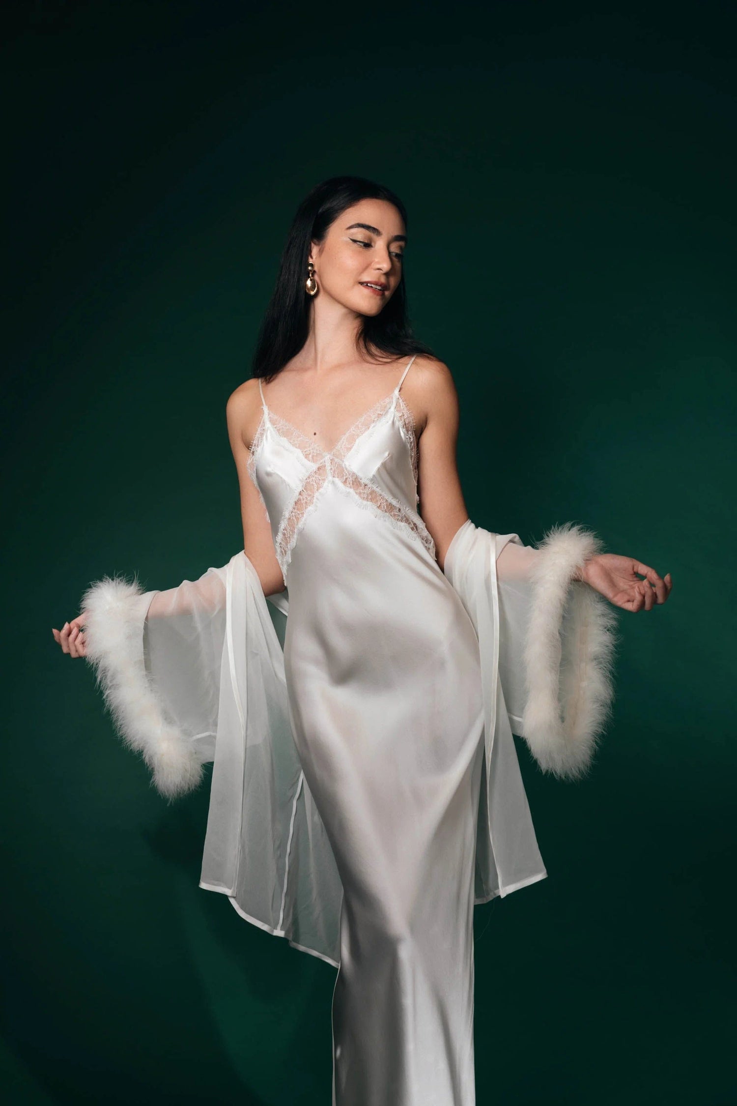 Sheer Lingerie Kiki de Montparnasse Loungewear Lace Inset Long Slip Dress