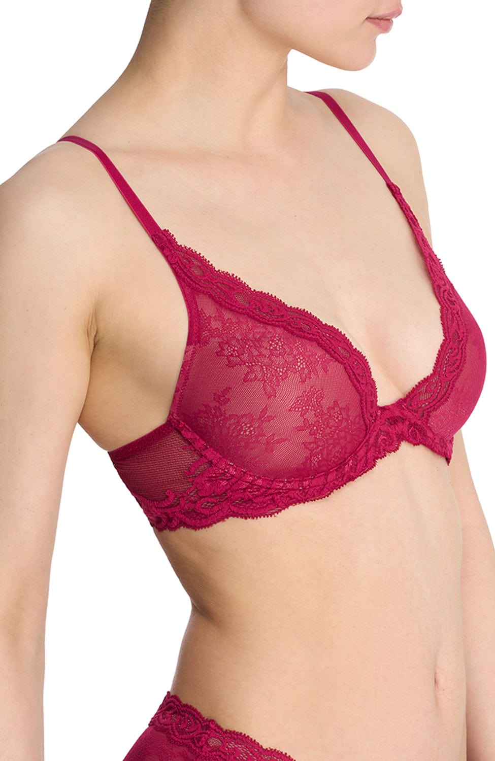 Sheer Lingerie Natori Bras Feathers Contour Lace Plunge Bra