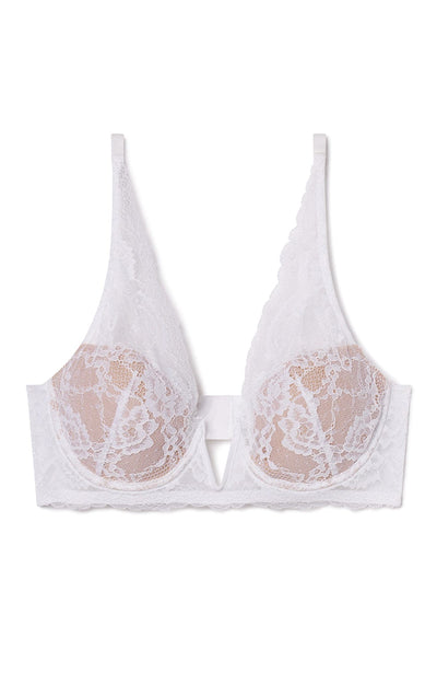 Sheer Lingerie Skarlett Blue Bras White Nylon / 32A Minx V-Wire Plunge Lace Bra