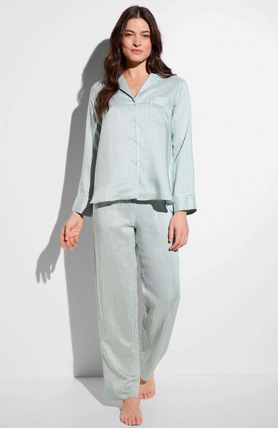 Sheer Lingerie Zimmerli Loungewear Feminine Stripes Long Pajamas Set