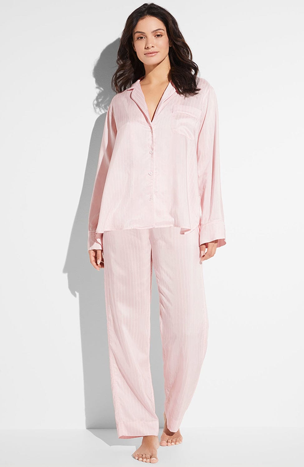 Sheer Lingerie Zimmerli Loungewear Feminine Stripes Pajama Long Set