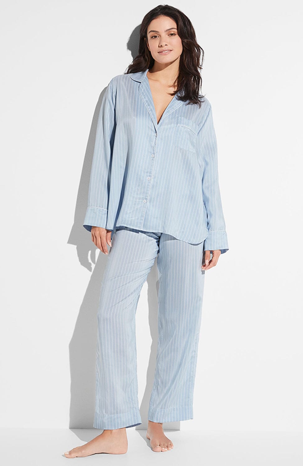 Sheer Lingerie Zimmerli Loungewear Feminine Stripes Pajama Long Set