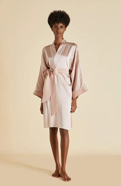Mimi Oyster Pink Silk Kimono Robe-Loungewear-Olivia von Halle-SHEER, SHEER, Luxury lingerie brand, Luxury lingerie Hong Kong, Designer lingerie HK, Designer lingerie online, International luxury lingerie, Luxury lingerie gift ideas, buy lingerie online, Designer lingerie global delivery, Luxury lingerie shipping to Australia, Luxury lingerie shipping to Singapore